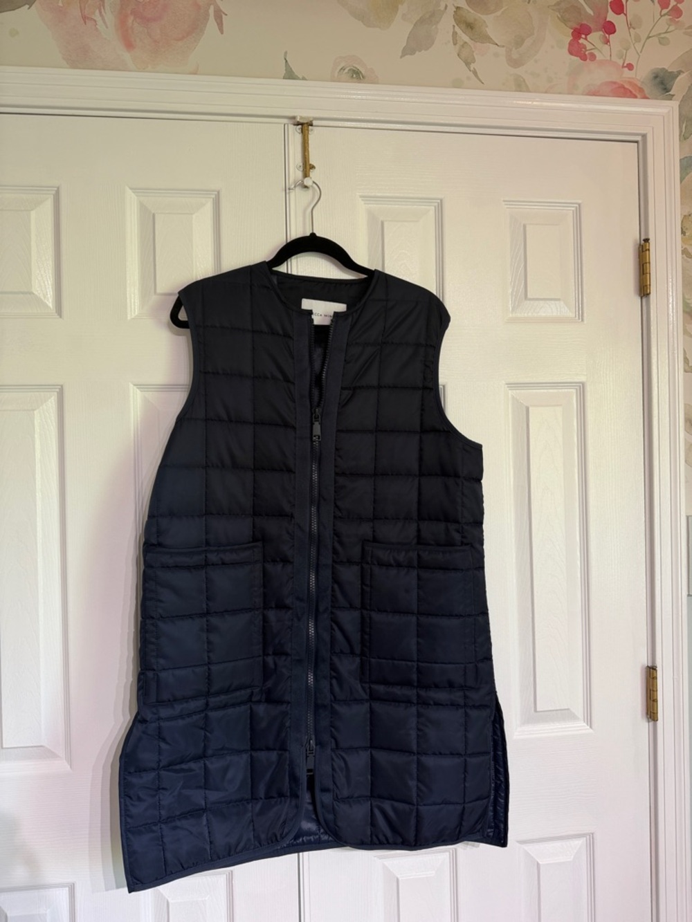 Rebecca Minkoff Long Quilted Puffer Vest in a navy blue